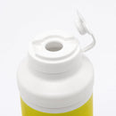 Open-topped white plastic bottle.