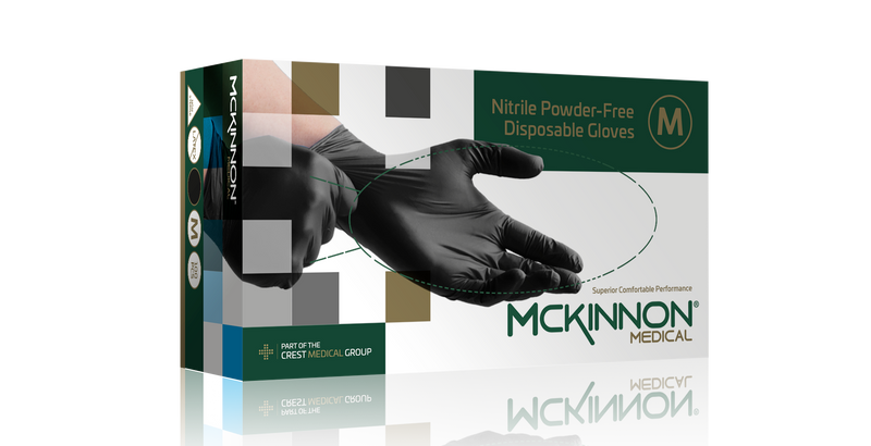 McKinnon Medical Medium Black Nitrile Powder-Free Non-Sterile Examination Gloves (Box 100)