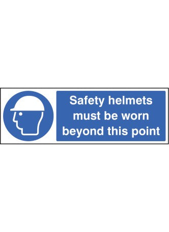 Safety Helmets Must be Worn Beyond this Point Sign, Self-Adhesive 300 x 100mm (Each)