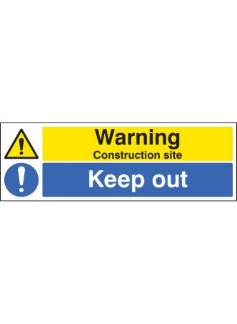 Warning Construction Site Keep Out Sign Self-Adhesive Vinyl 600 x 200mm (Each)