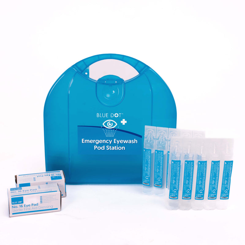 Compact sterile eyewash kit is extremely popular. With integrated wall bracket allowing the kit to have a fixed location, but allows for the Fast Check internal box to be easily removed and transported to the site of any incident. Complete with 10 x 20ml sterile saline pods sterile 0.9% w/v sodium chloride solution.