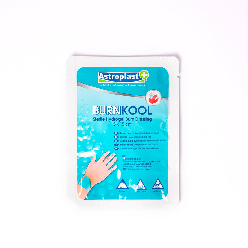 Suitable for emergency care on burns, scalds and sunburn. Moisturises, cools and soothes, minimises trauma and helps prevent infection. First Aid Burn Gel for minor burns and scalds. BurnKool dressings promptly relieve pain and protect the wound from further contamination, cooling the burn, reducing burn progression. 