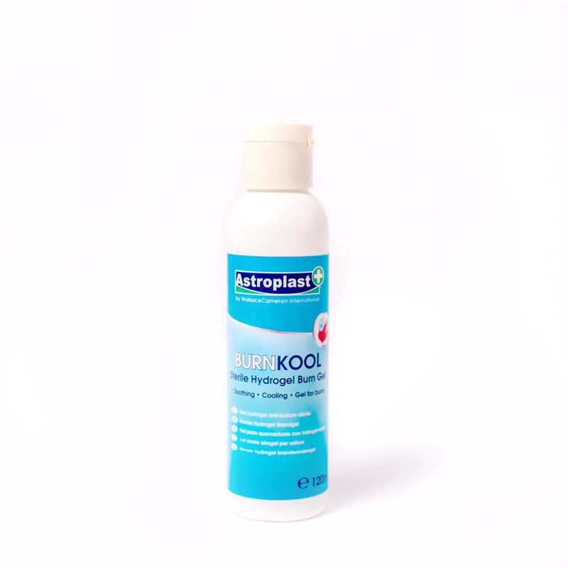 First Aid Burn Gel for minor burns and scalds. BurnKool dressings promptly relieve pain and protect the wound from further contamination by cooling the burn, reducing burn progression and healing the skin. 120ml Soothes Pain Non-Irritating Helps Prevent Contamination Pre-cooling not required. 