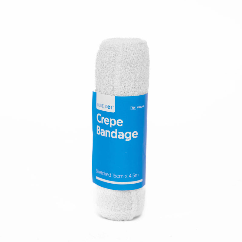 Blue Dot crepe bandages are soft, comfortable light supports with excellent stretch. Ideal for supporting minor strains and sprains, and fixing wound pads in place. Our range of Crepe Bandages are all made from a durable high stretch material and ensure exceptional levels of comfort with high levels of conformity.