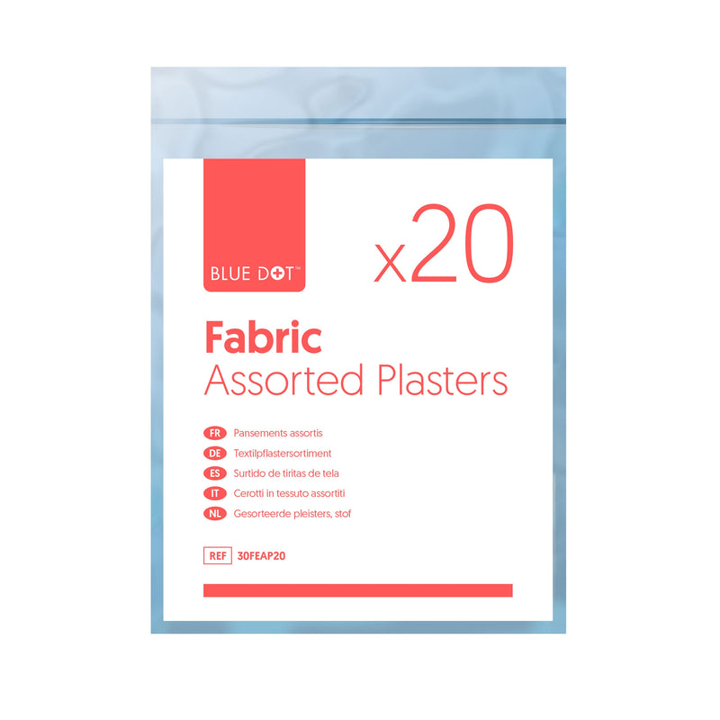 This assorted bag of 20 fabric plasters is an ideal size to carry in any purse or pocket, and are compact enough to fit easily within the majority of first aid kits. Our range of flexible fabric plasters offer a highly conformable material which is both breathable and durable. 