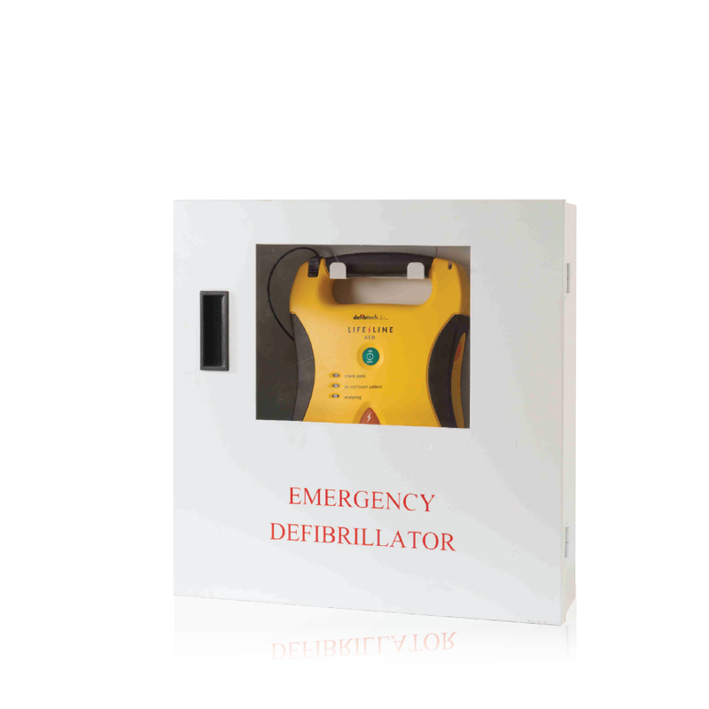 This AED Cabinet is to be used with the Defibtech Lifeline AED Defibrillator. It can be wall-mounted and provides added protection for your AED while also increasing the visibility of its stored location. The Cabinet can be purchased with or without an alarm.