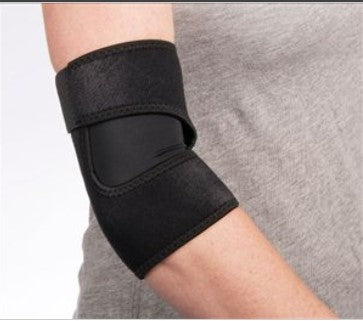 Made from heat therapeutic neoprene, this elbow support provides adjustable compression and support to the elbow. Adjustable strap for custom fit• Provides variable stabilisation around the elbow joint• Neoprene helps muscular aches and stiffness• One size fits all