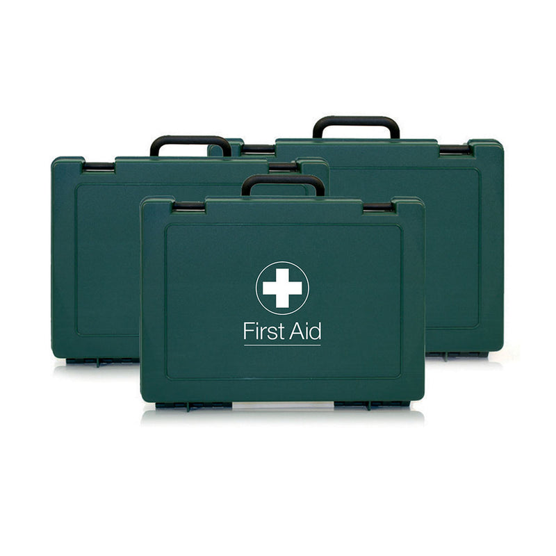 The standard range of empty first aid boxes are made of durable and robust plastic, available in 3 different sizes. Sizes Small - 17cm x 17.5cm x 9cm Medium - 27cm x 22cm x 9cm Large - 27cm x 34cm x 10cm.