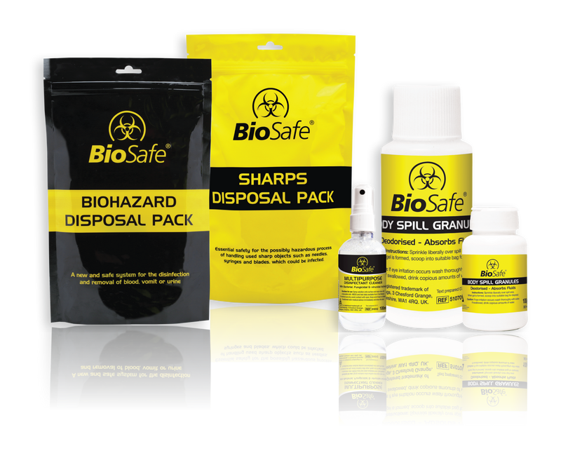 collection of useful product for the clean-up of bodily fluid waste