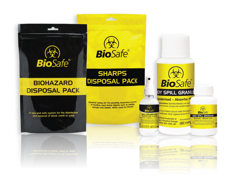 collection of useful product for the clean-up of bodily fluid waste