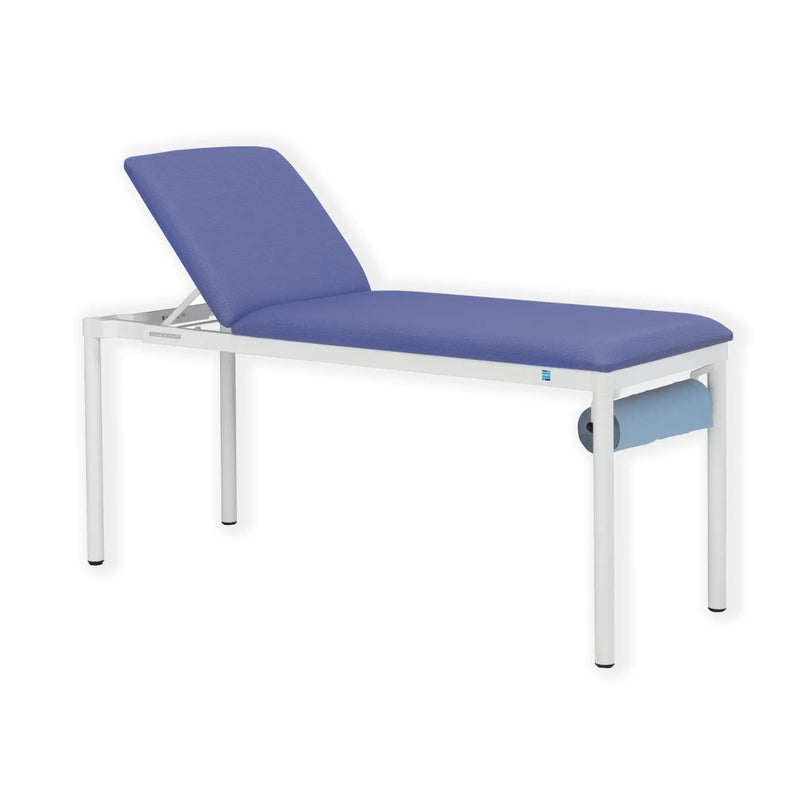 examination couch for a range clinical environments such as first aid room. Couch includes a holder for blue roll.