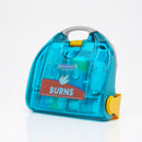 Blue plastic burns first aid kit.