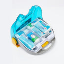 Blue and gray first aid kit.