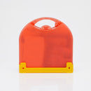 Translucent orange plastic carrying case with yellow base.