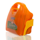Orange plastic first aid kit.