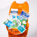 Orange first aid kit.