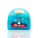 Blue plastic car first aid kit.