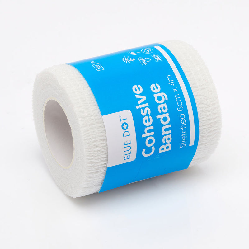 Rolled white cohesive bandage.