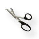 Trauma shears with black handles.