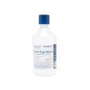 Sterile eye wash bottle with blue cap.