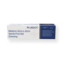 Box of sterile first aid dressings.