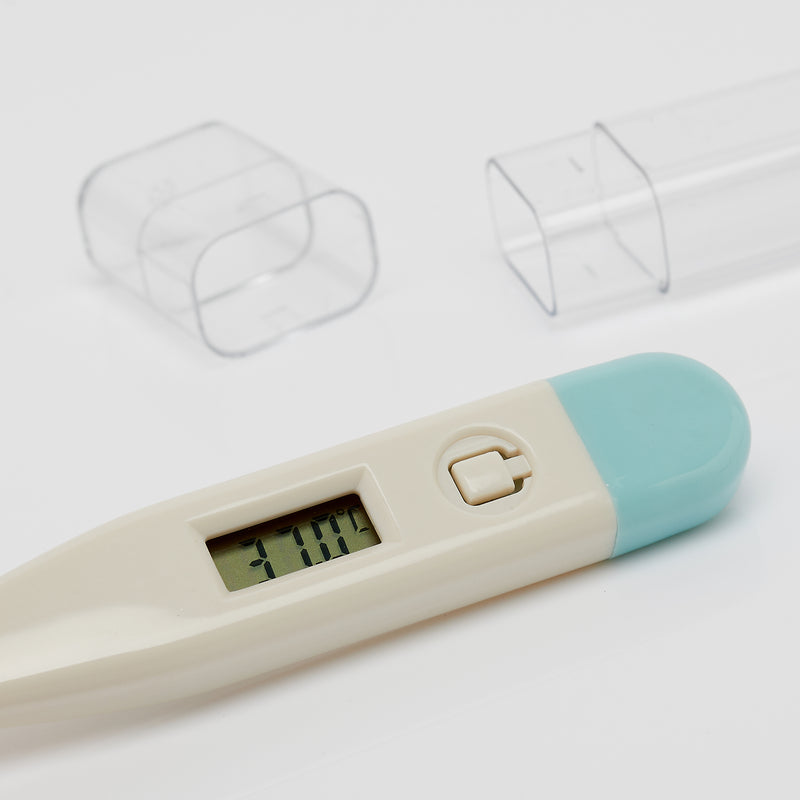 Highly accurate and fast responding digital thermometer, with easy to read digital display produced under our well know Blue Dot brand. Break-resistant and child-safe probe. Accuracy + 0.1C. Use orally, rectally or under the arm.