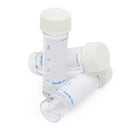 Sterile plastic sample containers with white lids.