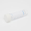 Sterile, transparent, cylindrical container with a white cap.