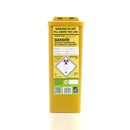 Yellow sharps disposal container.