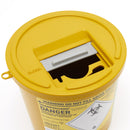 Yellow sharps disposal container.