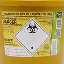 Yellow sharps disposal container.