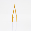 Gold-colored surgical tweezers.