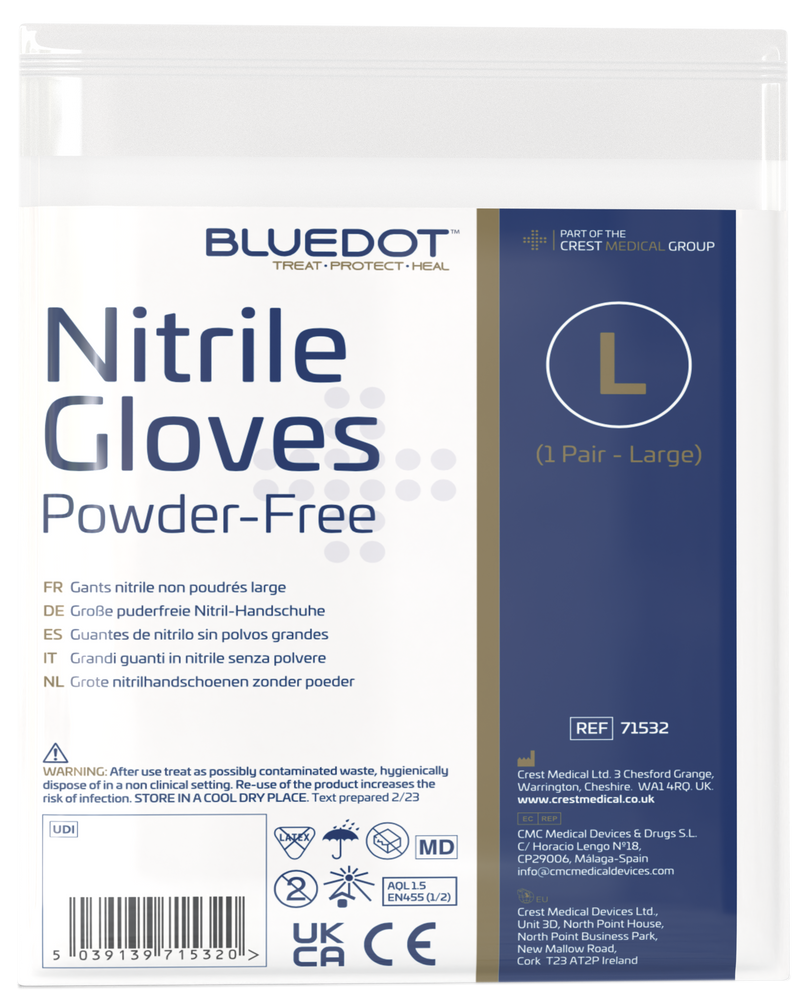 Blue Dot Large Nitrile Powder-Free Non-Sterile Gloves (3 Pairs)