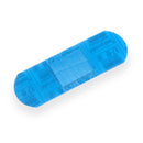 Blue adhesive bandage.
