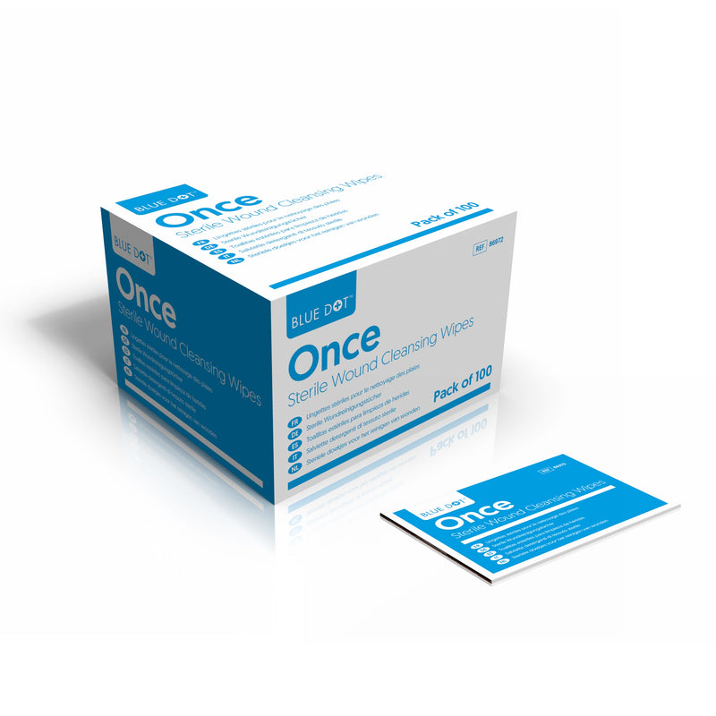 Blue Dot Once Sterile Saline Wipes can be used on broken skin to properly clean wounds. An essential item for all first aid kits. These wipes are impregnated with 0.9% sodium chloride solution. Impregnated with 0.9% sodium chloride solution.
