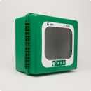 Green AED storage box.