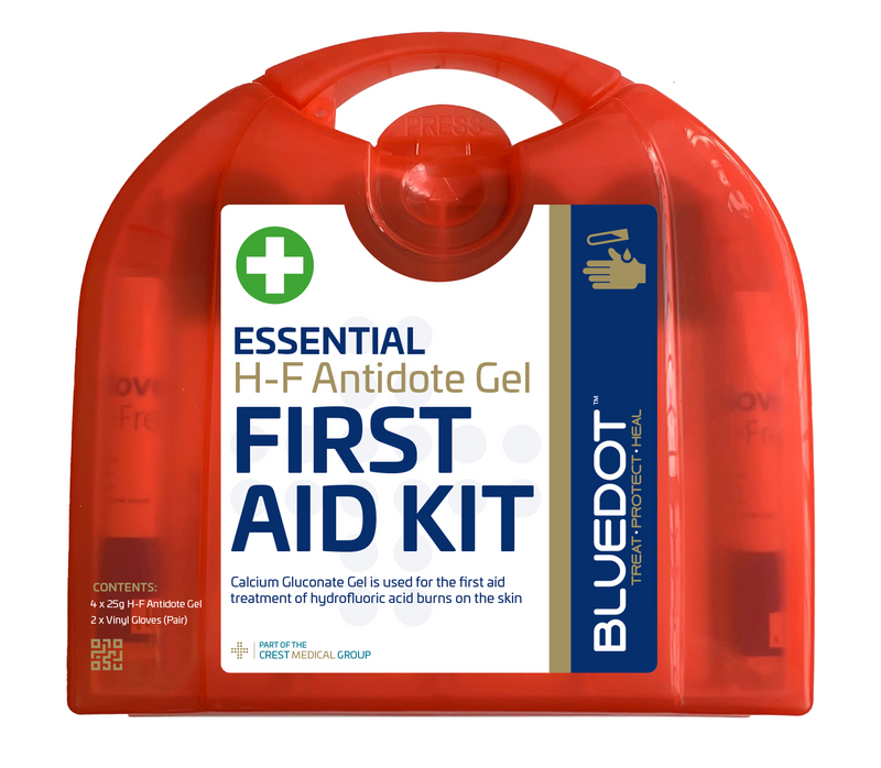 H-F Antidote Gel used in the treatment of skin burns caused by Hydrofluoric Acid prevents the extraction of calcium from the wound reducing burn damage to bone and deep tissue. (Hydrofluoric Acid / Calcium Gluconate) Key Features Antidote for hydrofluoric acid skin burns Effective burn relief Wall mountable bracket. 