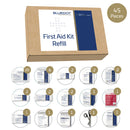 First aid kit refill box with various medical supplies.