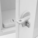 White plastic cabinet latch.