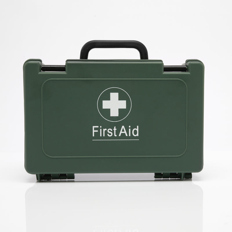 Green first aid kit.