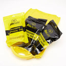 Biohazard disposal packs in a yellow container.