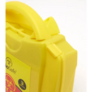 Yellow biohazard sharps container.