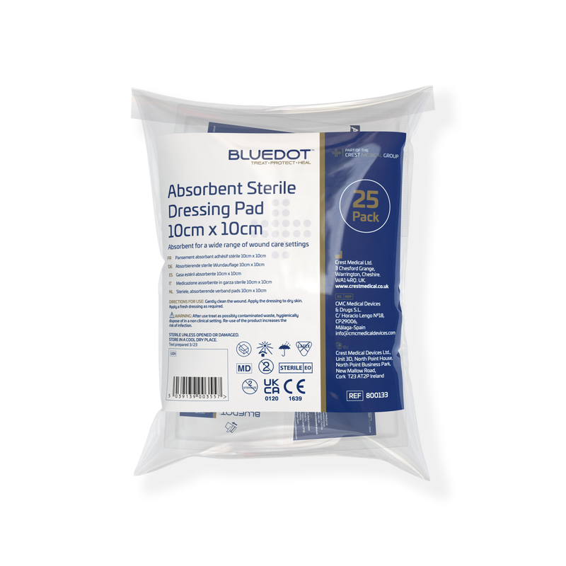 Blue Dot 10cm x 20cm Sterile Absorbent Dressing Pads (Pack 25)