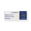 Bluedot medium sterile first aid dressing.