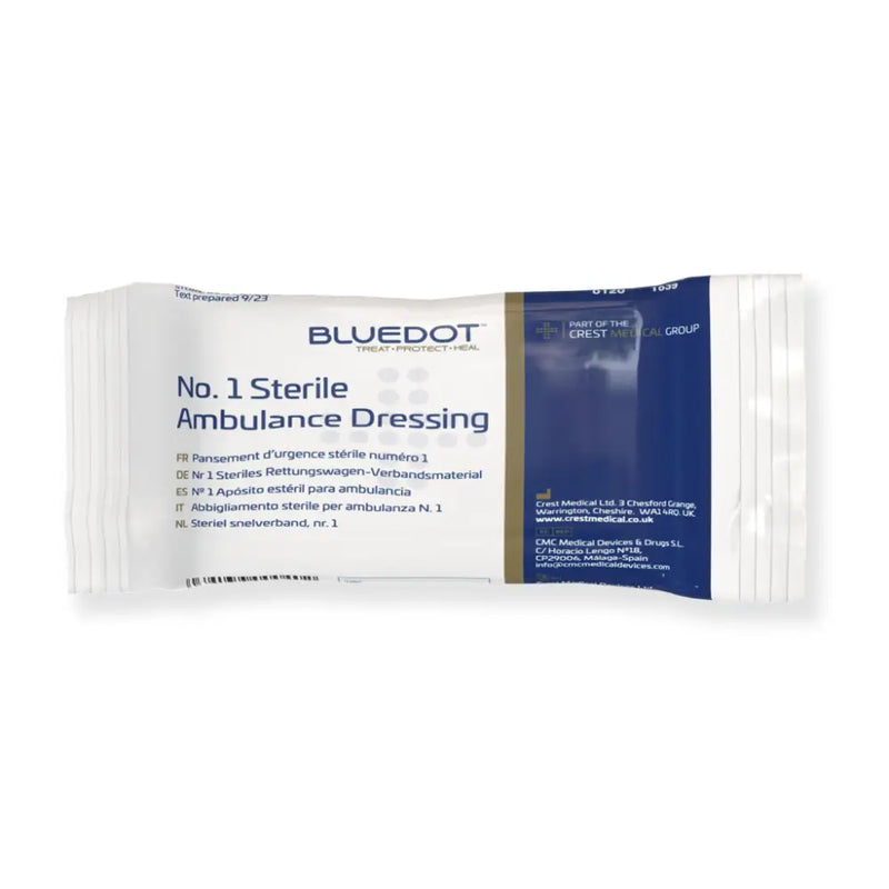 Blue Dot Flow Wrapped Sterile Ambulance Dressing - No1 - 120mm x 100mm