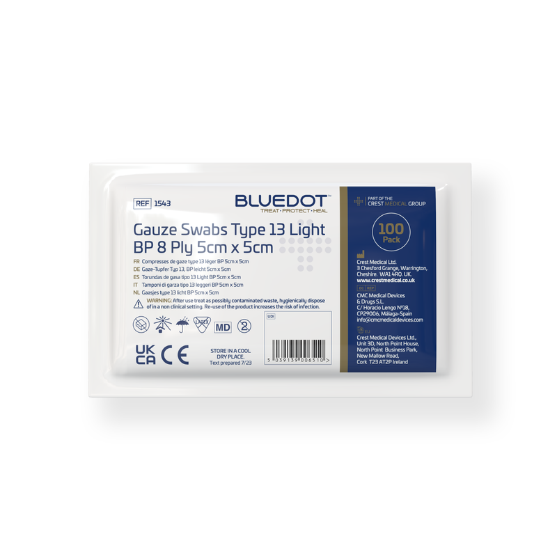 Blue Dot Non-Sterile Gauze Swabs (Pack 100) - 5cm x 5cm