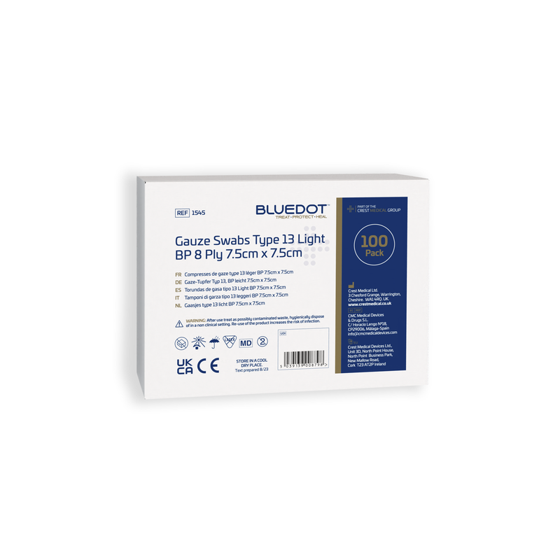 Blue Dot Non-Sterile Gauze Swabs (Pack 100) - 7.5cm x 7.5cm