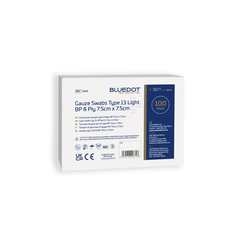Blue Dot Non-Sterile Gauze Swabs (Pack 100) - 7.5cm x 7.5cm