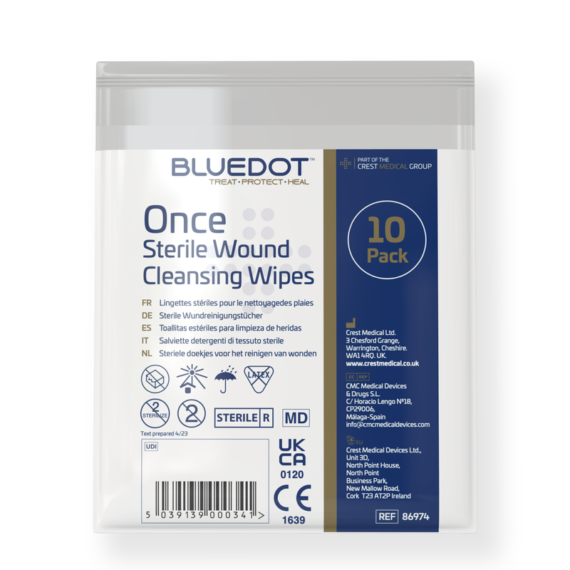 Blue Dot Once Sterile Saline Wipes - Bag of 10