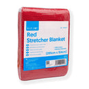 Red stretcher blanket in packaging.